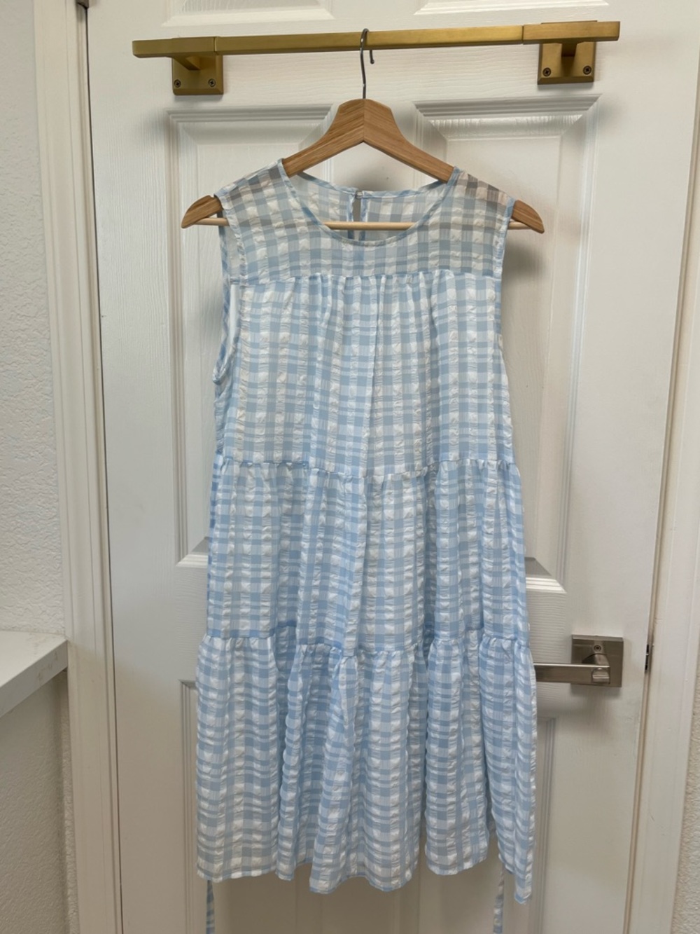 Calvin Klein Blue Gingham Tiered Dress Tie Back Size 6